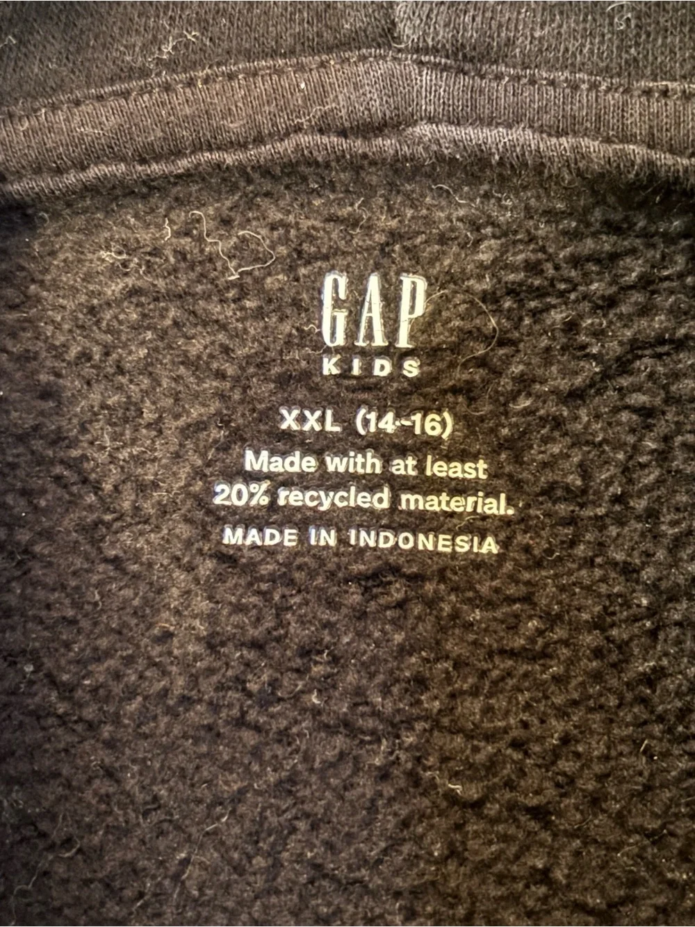 GAP Black Full-Zip Hoodie with White Logo Kids Boys Size XXL 14-16